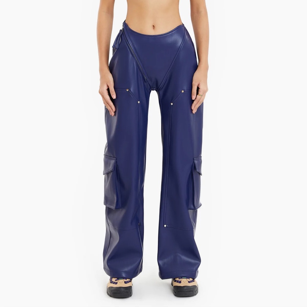 Ruve Blue Leather Cargo Pants